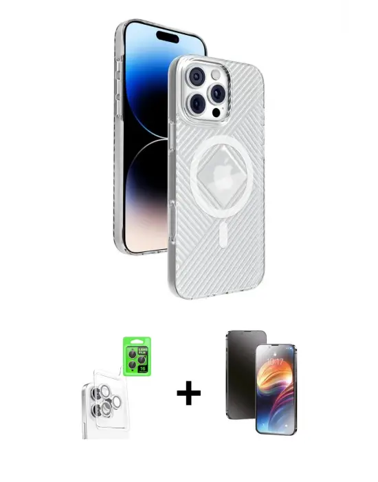 ieg™ iPhone 16 Pro Max Kılıf Nova Modern Prime - Siyah 3D Antistatik Mat Seramik Nano Ekran Koruyucu + Raze Metal Kamera Lens - BZ