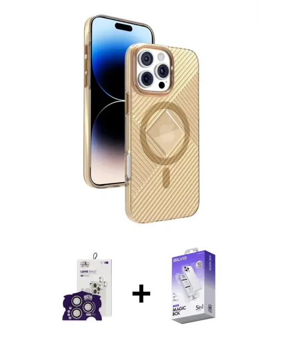 ieg™ iPhone 16 Pro Max Kılıf Nova Modern Prime - Siyah Bilvis 5in1 3D Magic Cam Ekran Koruyucu + Bilvis Titan Kamera Lens - GS