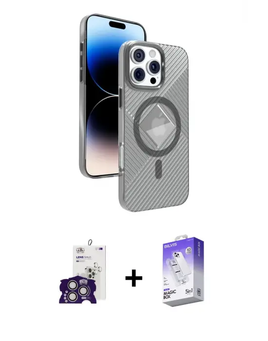 ieg™ iPhone 16 Pro Max Kılıf Nova Modern Prime - Siyah Bilvis 5in1 3D Magic Cam Ekran Koruyucu + Bilvis Titan Kamera Lens - GS