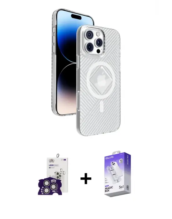 ieg™ iPhone 16 Pro Max Kılıf Nova Modern Prime - Siyah Bilvis 5in1 3D Magic Cam Ekran Koruyucu + Bilvis Titan Kamera Lens - GS