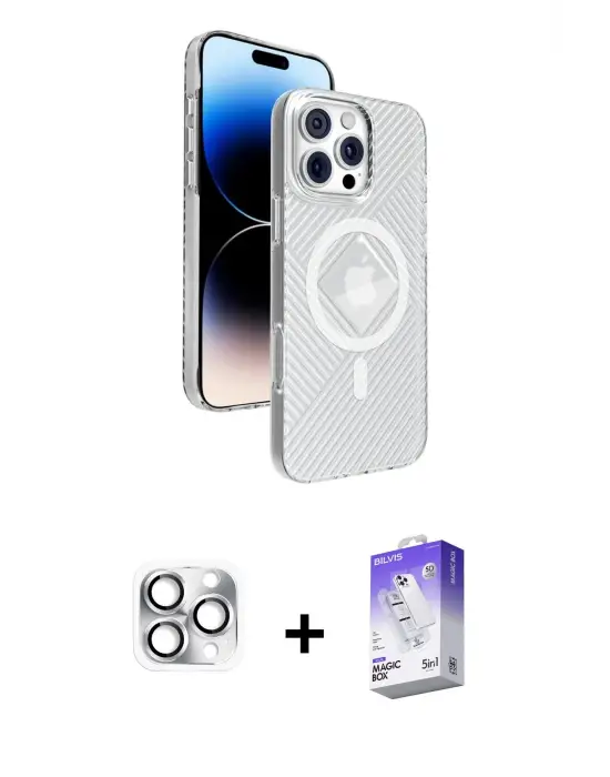 ieg™ iPhone 16 Pro Max Kılıf Nova Modern Prime - Siyah Bilvis 5in1 3D Magic Cam Ekran Koruyucu + Pers Alüminyum Kamera Lens - GS