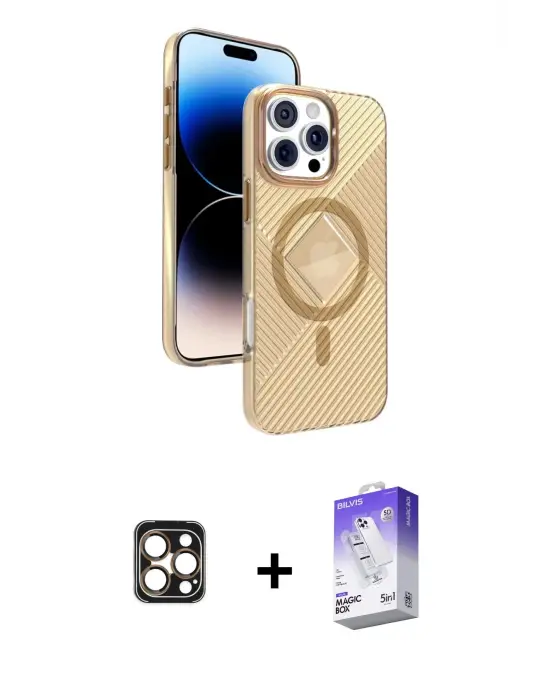 ieg™ iPhone 16 Pro Max Kılıf Nova Modern Prime - Siyah Bilvis 5in1 3D Magic Cam Ekran Koruyucu + PVD Metal Kamera Lens - GD
