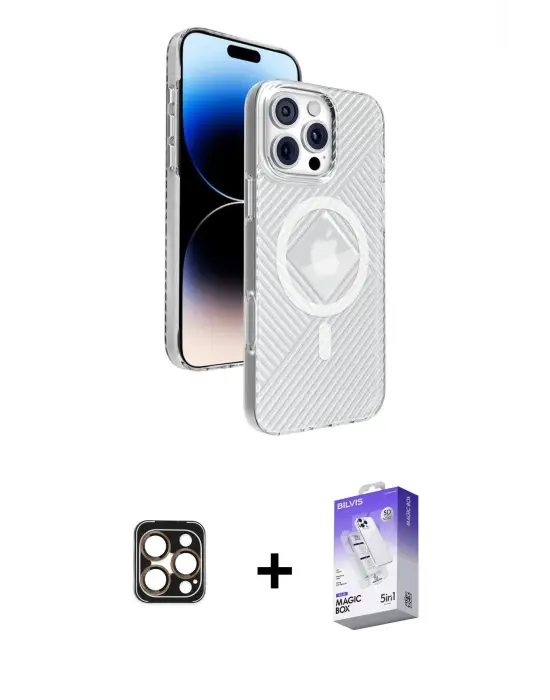 ieg™ iPhone 16 Pro Max Kılıf Nova Modern Prime - Siyah Bilvis 5in1 3D Magic Cam Ekran Koruyucu + PVD Metal Kamera Lens - GD