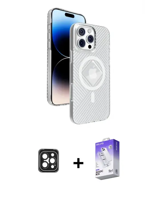 ieg™ iPhone 16 Pro Max Kılıf Nova Modern Prime - Siyah Bilvis 5in1 3D Magic Cam Ekran Koruyucu + PVD Metal Kamera Lens - SH