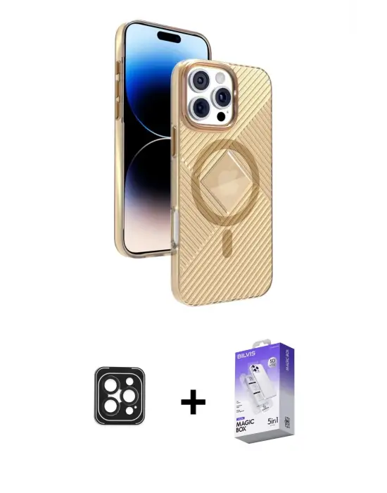 ieg™ iPhone 16 Pro Max Kılıf Nova Modern Prime - Siyah Bilvis 5in1 3D Magic Cam Ekran Koruyucu + PVD Metal Kamera Lens - SH