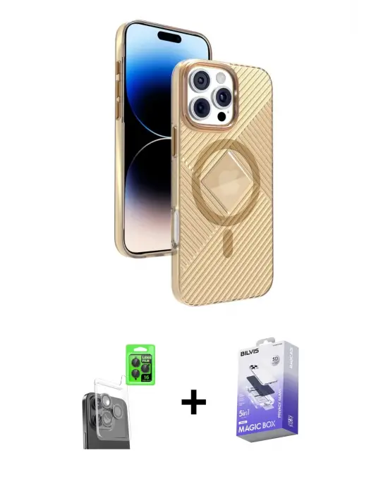 ieg™ iPhone 16 Pro Max Kılıf Nova Modern Prime - Siyah Bilvis 5in1 5D Magic Hayalet Cam Ekran Koruyucu + Raze Metal Kamera Lens - SH
