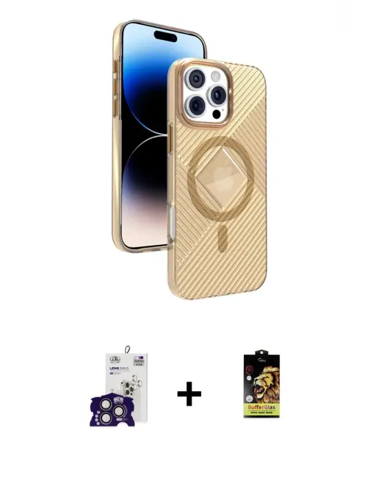 ieg™ iPhone 16 Pro Max Kılıf Nova Modern Prime - Siyah Buffer Cam Ekran Koruyucu + Bilvis Titan Kamera Lens - TMGI