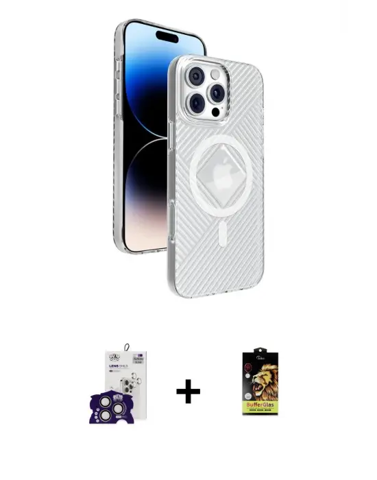 ieg™ iPhone 16 Pro Max Kılıf Nova Modern Prime - Siyah Buffer Cam Ekran Koruyucu + Bilvis Titan Kamera Lens - TMGI