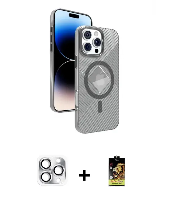 ieg™ iPhone 16 Pro Max Kılıf Nova Modern Prime - Siyah Buffer Cam Ekran Koruyucu + Pers Alüminyum Kamera Lens - GS