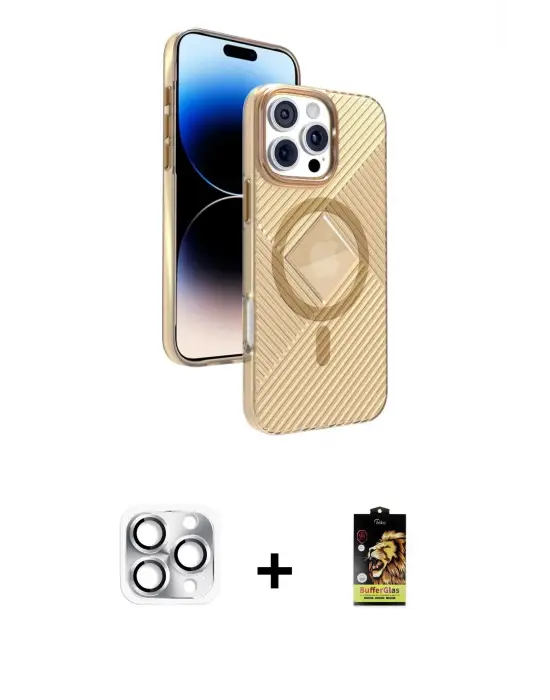 ieg™ iPhone 16 Pro Max Kılıf Nova Modern Prime - Siyah Buffer Cam Ekran Koruyucu + Pers Alüminyum Kamera Lens - GS