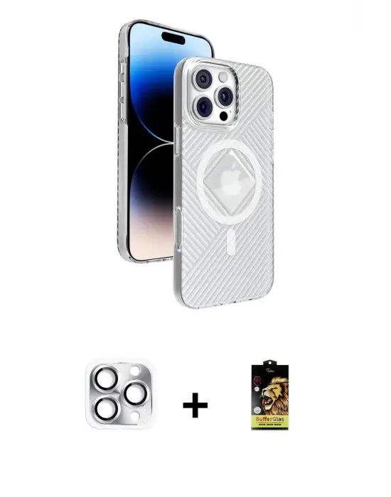 ieg™ iPhone 16 Pro Max Kılıf Nova Modern Prime - Siyah Buffer Cam Ekran Koruyucu + Pers Alüminyum Kamera Lens - GS