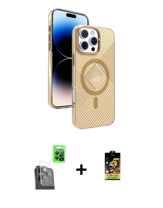 ieg™ iPhone 16 Pro Max Kılıf Nova Modern Prime - Siyah Buffer Cam Ekran Koruyucu + Raze Metal Kamera Lens - SH