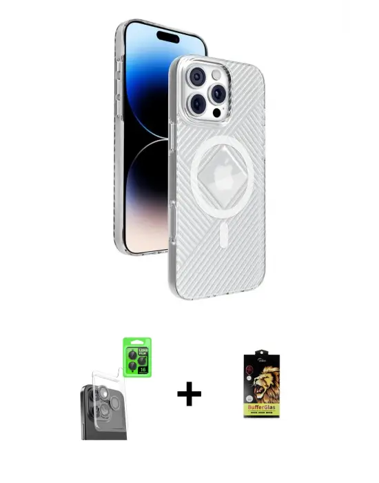 ieg™ iPhone 16 Pro Max Kılıf Nova Modern Prime - Siyah Buffer Cam Ekran Koruyucu + Raze Metal Kamera Lens - SH