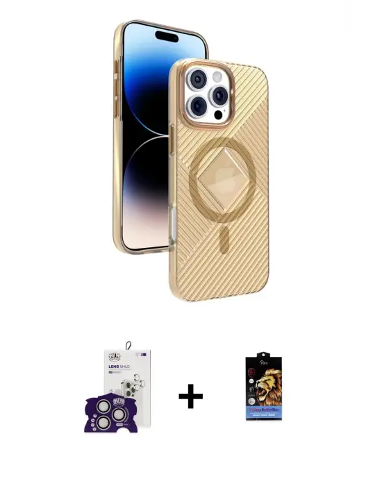 ieg™ iPhone 16 Pro Max Kılıf Nova Modern Prime - Siyah Buffer Hayalet Cam Ekran Koruyucu + Bilvis Titan Kamera Lens - GS