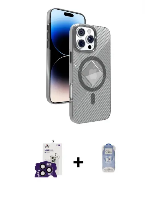 ieg™ iPhone 16 Pro Max Kılıf Nova Modern Prime - Siyah Joko Magic 5D Cam + Bilvis Titan Kamera Lens - SH