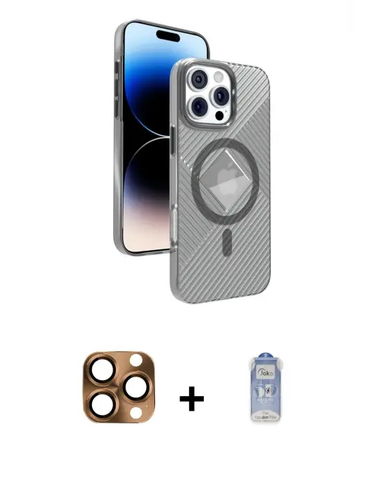 ieg™ iPhone 16 Pro Max Kılıf Nova Modern Prime - Siyah Joko Magic 5D Cam + Pers Alüminyum Kamera Lens - CLTM