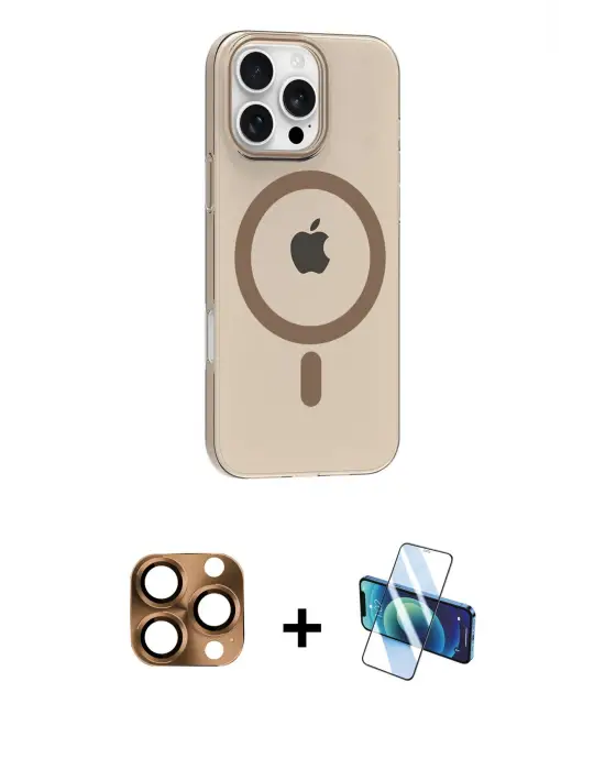 ieg™ iPhone 16 Pro Max Kılıf Pusula Form Özel Seri - Siyah 3D Antistatik Cam Ekran Koruyucu + Pers Alüminyum Kamera Lens - CLTM