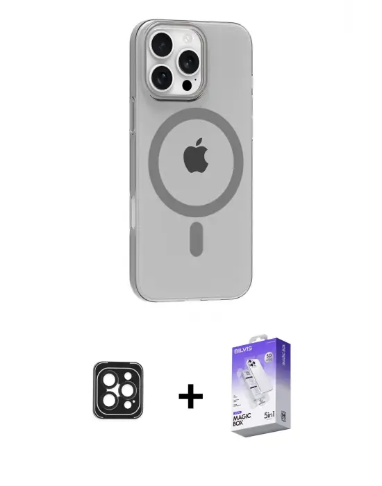 ieg™ iPhone 16 Pro Max Kılıf Pusula Form Özel Seri - Siyah Bilvis 5in1 3D Magic Cam Ekran Koruyucu + PVD Metal Kamera Lens - SH