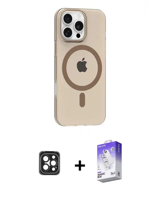ieg™ iPhone 16 Pro Max Kılıf Pusula Form Özel Seri - Siyah Bilvis 5in1 3D Magic Cam Ekran Koruyucu + PVD Metal Kamera Lens - SH