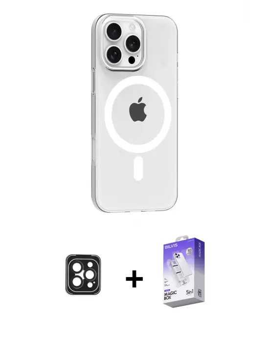 ieg™ iPhone 16 Pro Max Kılıf Pusula Form Özel Seri - Siyah Bilvis 5in1 3D Magic Cam Ekran Koruyucu + PVD Metal Kamera Lens - SH