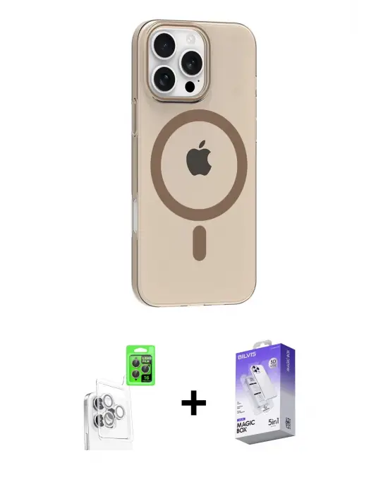 ieg™ iPhone 16 Pro Max Kılıf Pusula Form Özel Seri - Siyah Bilvis 5in1 3D Magic Cam Ekran Koruyucu + Raze Metal Kamera Lens - BZ