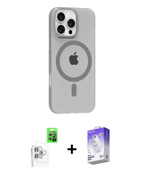 ieg™ iPhone 16 Pro Max Kılıf Pusula Form Özel Seri - Siyah Bilvis 5in1 3D Magic Cam Ekran Koruyucu + Raze Metal Kamera Lens - BZ