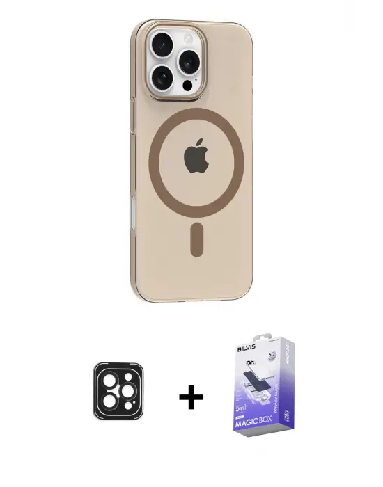 ieg™ iPhone 16 Pro Max Kılıf Pusula Form Özel Seri - Siyah Bilvis 5in1 5D Magic Hayalet Cam Ekran Koruyucu + PVD Metal Kamera Lens - SH