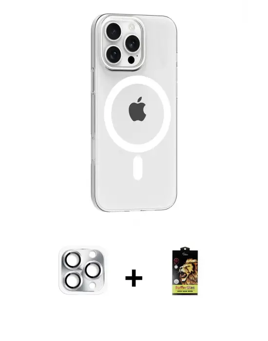 ieg™ iPhone 16 Pro Max Kılıf Pusula Form Özel Seri - Siyah Buffer Cam Ekran Koruyucu + Pers Alüminyum Kamera Lens - GS