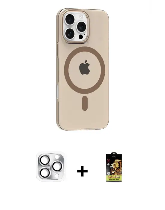 ieg™ iPhone 16 Pro Max Kılıf Pusula Form Özel Seri - Siyah Buffer Cam Ekran Koruyucu + Pers Alüminyum Kamera Lens - GS