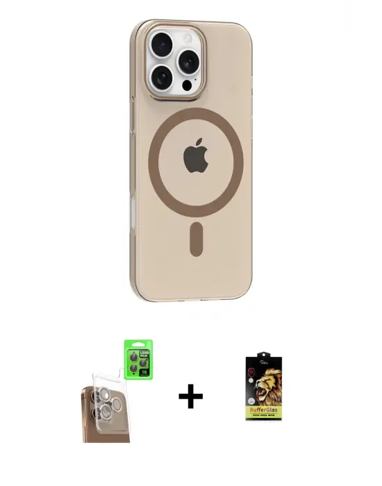 ieg™ iPhone 16 Pro Max Kılıf Pusula Form Özel Seri - Siyah Buffer Cam Ekran Koruyucu + Raze Metal Kamera Lens - CLTM