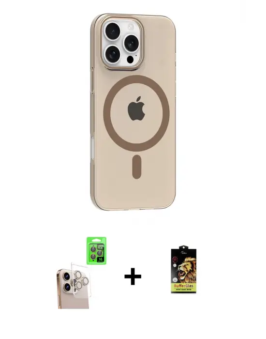 ieg™ iPhone 16 Pro Max Kılıf Pusula Form Özel Seri - Siyah Buffer Cam Ekran Koruyucu + Raze Metal Kamera Lens - NLGY