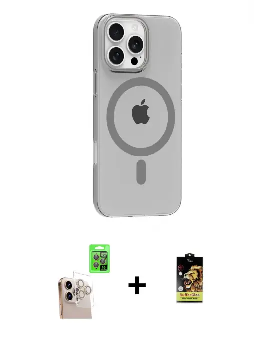 ieg™ iPhone 16 Pro Max Kılıf Pusula Form Özel Seri - Siyah Buffer Cam Ekran Koruyucu + Raze Metal Kamera Lens - NLGY