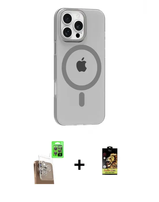 ieg™ iPhone 16 Pro Max Kılıf Pusula Form Özel Seri - Siyah Buffer Cam Ekran Koruyucu + Raze Metal Kamera Lens - CLTM