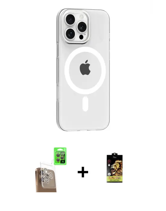 ieg™ iPhone 16 Pro Max Kılıf Pusula Form Özel Seri - Siyah Buffer Cam Ekran Koruyucu + Raze Metal Kamera Lens - CLTM