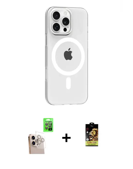 ieg™ iPhone 16 Pro Max Kılıf Pusula Form Özel Seri - Siyah Buffer Cam Ekran Koruyucu + Raze Metal Kamera Lens - NLGY