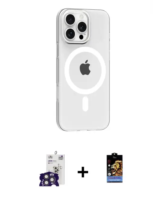 ieg™ iPhone 16 Pro Max Kılıf Pusula Form Özel Seri - Siyah Buffer Hayalet Cam Ekran Koruyucu + Bilvis Titan Kamera Lens - TMGI
