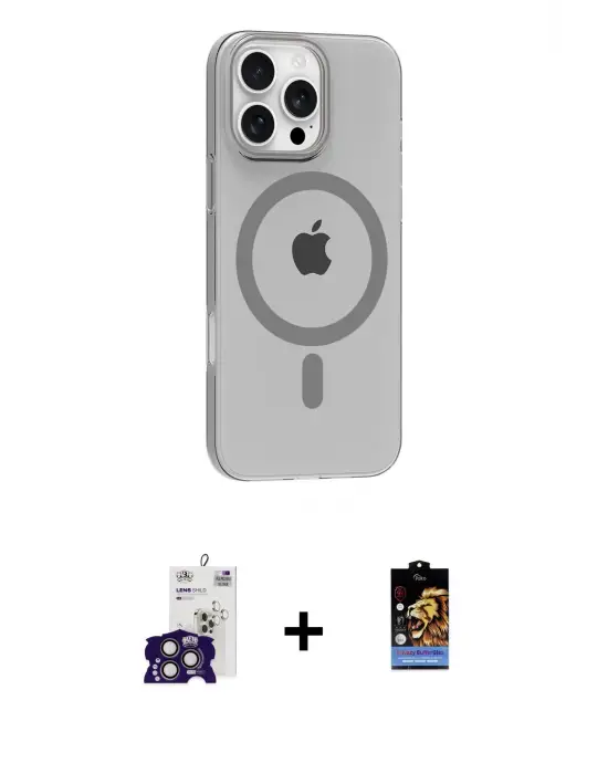 ieg™ iPhone 16 Pro Max Kılıf Pusula Form Özel Seri - Siyah Buffer Hayalet Cam Ekran Koruyucu + Bilvis Titan Kamera Lens - TMGI