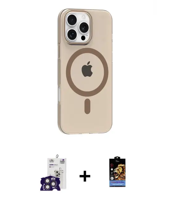 ieg™ iPhone 16 Pro Max Kılıf Pusula Form Özel Seri - Siyah Buffer Hayalet Cam Ekran Koruyucu + Bilvis Titan Kamera Lens - TMGI