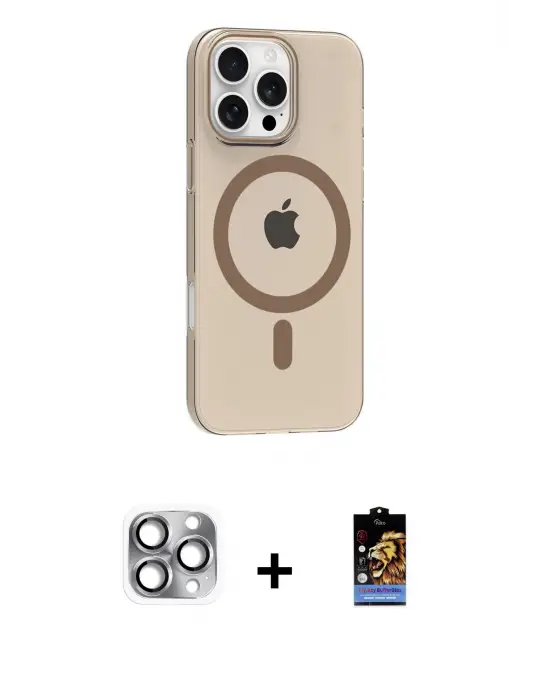 ieg™ iPhone 16 Pro Max Kılıf Pusula Form Özel Seri - Siyah Buffer Hayalet Cam Ekran Koruyucu + Pers Alüminyum Kamera Lens - GI