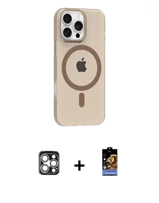 ieg™ iPhone 16 Pro Max Kılıf Pusula Form Özel Seri - Siyah Buffer Hayalet Cam Ekran Koruyucu + PVD Metal Kamera Lens - GS