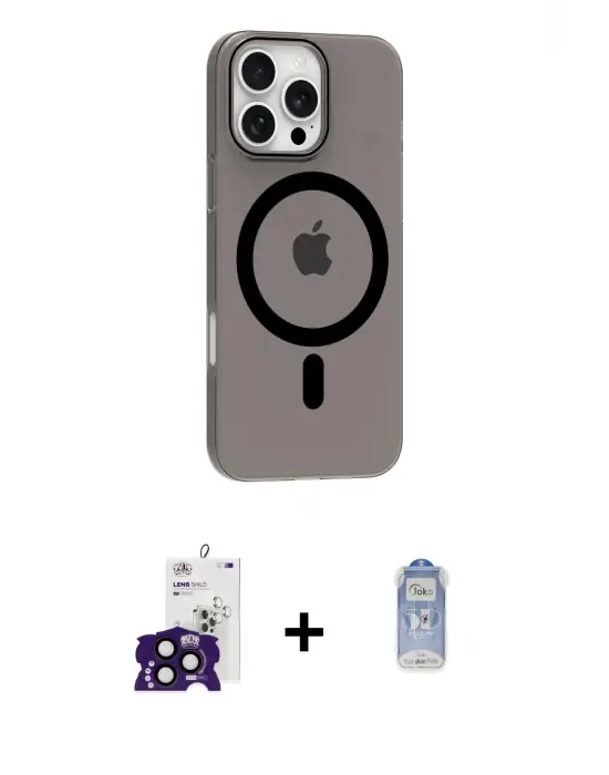 ieg™ iPhone 16 Pro Max Kılıf Pusula Form Özel Seri - Siyah Joko Magic 5D Cam + Bilvis Titan Kamera Lens - SH