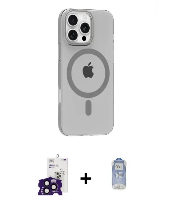 ieg™ iPhone 16 Pro Max Kılıf Pusula Form Özel Seri - Siyah Joko Magic 5D Cam + Bilvis Titan Kamera Lens - SH