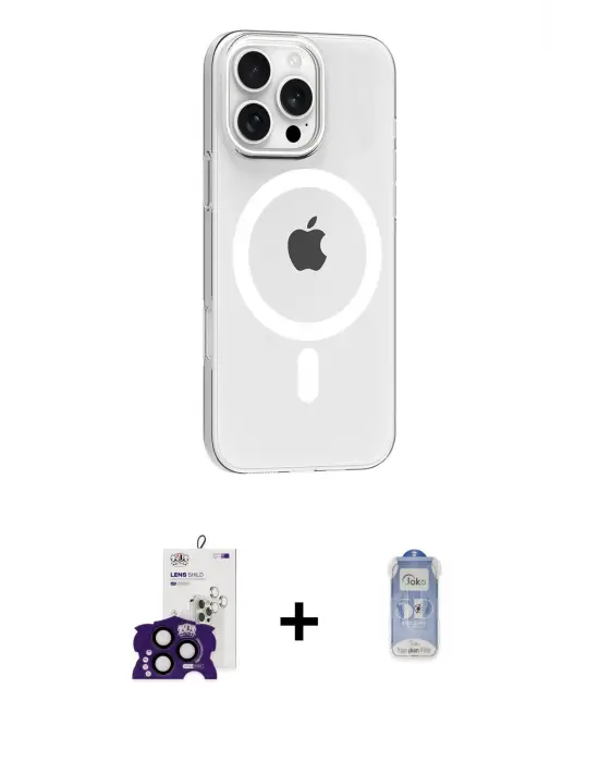ieg™ iPhone 16 Pro Max Kılıf Pusula Form Özel Seri - Siyah Joko Magic 5D Cam + Bilvis Titan Kamera Lens - SH