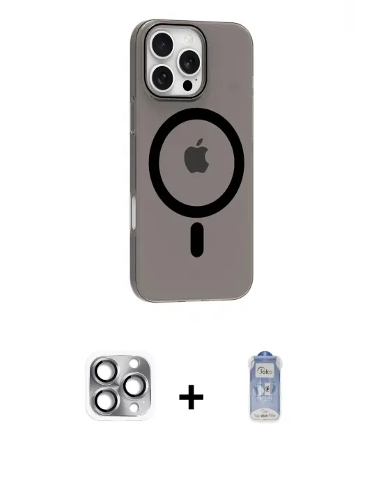 ieg™ iPhone 16 Pro Max Kılıf Pusula Form Özel Seri - Siyah Joko Magic 5D Cam + Pers Alüminyum Kamera Lens - GI