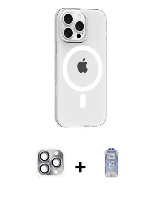 ieg™ iPhone 16 Pro Max Kılıf Pusula Form Özel Seri - Siyah Joko Magic 5D Cam + Pers Alüminyum Kamera Lens - GI