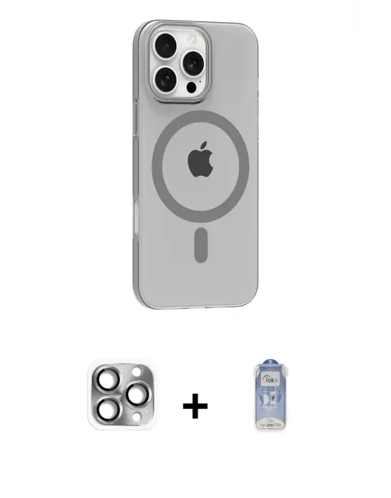 ieg™ iPhone 16 Pro Max Kılıf Pusula Form Özel Seri - Siyah Joko Magic 5D Cam + Pers Alüminyum Kamera Lens - GI