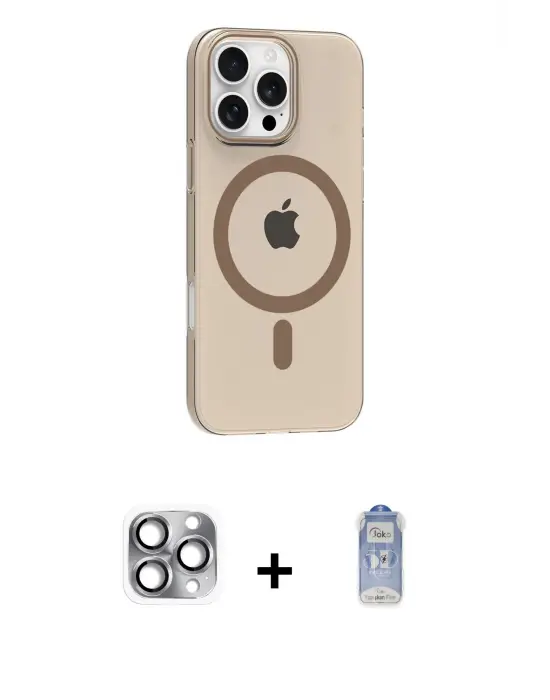 ieg™ iPhone 16 Pro Max Kılıf Pusula Form Özel Seri - Siyah Joko Magic 5D Cam + Pers Alüminyum Kamera Lens - GI