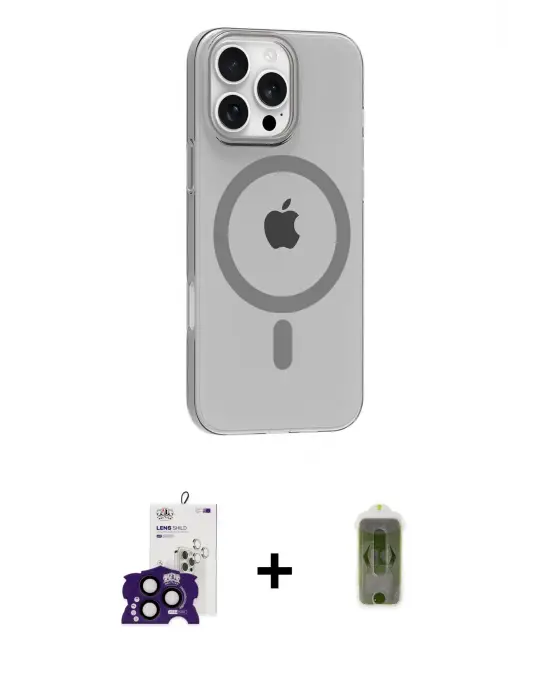 ieg™ iPhone 16 Pro Max Kılıf Pusula Form Özel Seri - Siyah Joko Magic 5D Hayalet Cam + Bilvis Titan Kamera Lens - SH