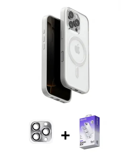 ieg™ iPhone 16 Pro Max Kılıf Pusula Form Serisi - Siyah Bilvis 5in1 3D Magic Cam Ekran Koruyucu + Pers Alüminyum Kamera Lens - GI