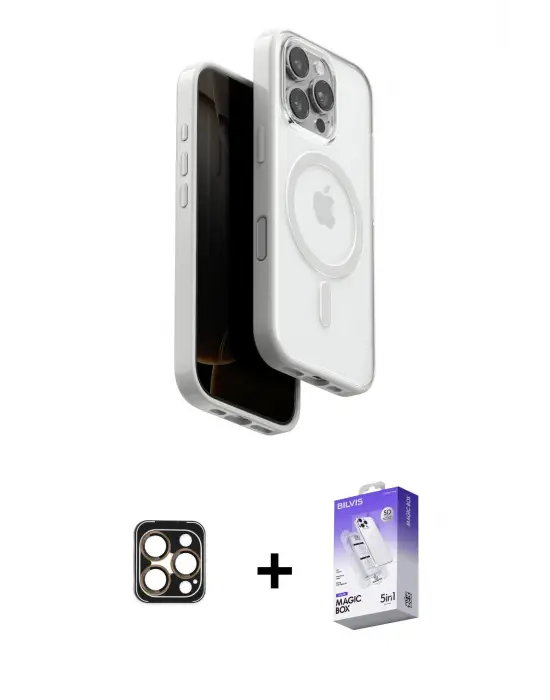 ieg™ iPhone 16 Pro Max Kılıf Pusula Form Serisi - Siyah Bilvis 5in1 3D Magic Cam Ekran Koruyucu + PVD Metal Kamera Lens - GD